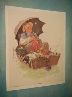 VTG 1972 Norman Rockwell Lithograph GOLDEN DAYS New Dog Fishing Boat