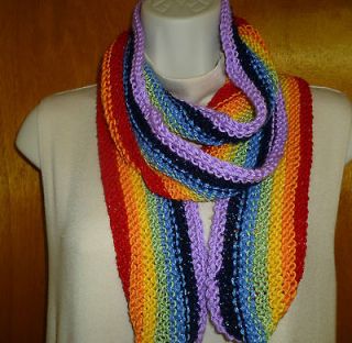 Woman Hand Knitted Fashion Skinny Scarf in rainbow colors