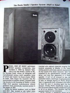 ProAc Studio 1 loudspeaker review the Absolute Sound magazine 7/87