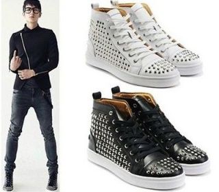 MENS LACE UP MID TOP SNEAKERS WITH SLIVER METAL SPIKE STUDDED SHOES