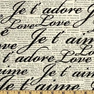 Cotton Fabric FQ Romantic Rose Je tAdore Newspaper Script   Vintage