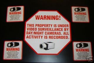 CCTV SECURITY CAMERA WARNING DVR SIGN & 4 CCTV WINDOW & DOOR DECALS