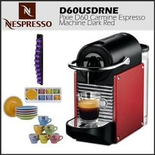 Nespresso D60USDRNE Pixie D60 Carmine Espresso Machine Dark Red Bundle