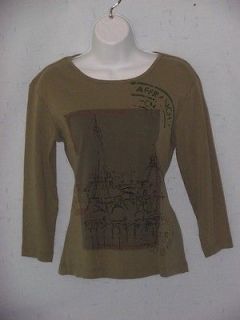 CHICOS Artsy Embroidered Eiffel Tower~Paris~France~Travel Postcard Tee
