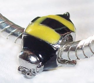 Honey Bumble Bee Yellow Black Threaded Charm Bead for Silver Bracelet