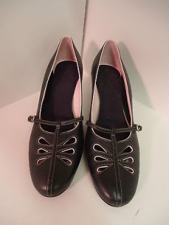 SIZE 6.5 MED BLACK W/ PINK LINING AEROSOLES LEATHER DANCE TAP SHOES