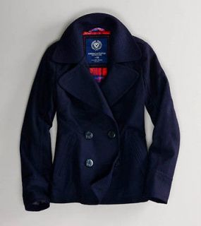 NWT American Eagle AEO Womens Navy Blue Peacoat Coat Jacket L Large