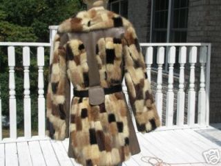 Retro Unique black & white cream multi color Mink Fur Coat Jacket