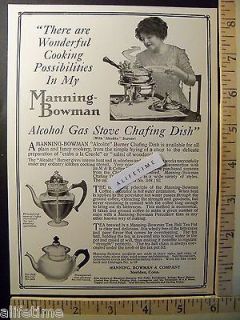 Ad Manning Bowman Co Alcohol Gas Stove Chafing Dish Tea Pot Coffee Pe