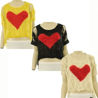 Alden New Womens Medium Knit Shred Heart Cropped Ladies Jumper Top One