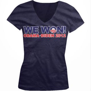 Obama We Won 2012 Ladies Junior Fit V Neck T Shirt Tee President