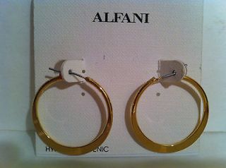 ALFANI Gold Tone Click It Small Knife Edge Hoop Earrings MSRP $18