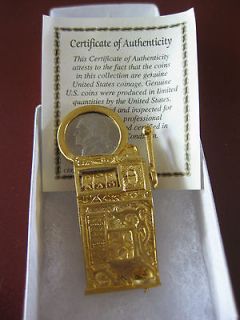BEAUTIFUL .999 GOLD PLATED SLOT MACHINE NICKEL COIN PIN OR 22 INCH