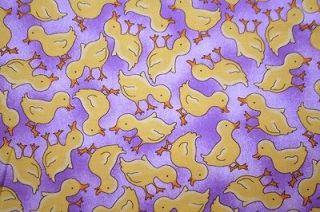 Sweet Baby Yellow Ducks on Purple Cotton Quilt Craft Fabric )