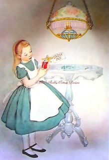 ALice In Wonderland Green Dress Vintage Illustration Drink Me 5x7