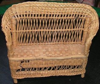 Doll Furniture Woven Wicker Dollhouse Bench Seat Long High Back Decor
