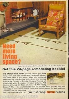 1963 AD~ARMSTRONG VINYL FLOORS~REMODEL ING BOOKLET OFFER~NEED MORE