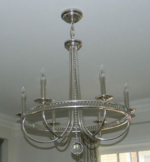 Hardware Silver Plated 6 Candelabra Bulbed Alexandria Chandelier