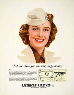 1940 Ad American Airline Flagship Journey Uniform Flight Attendant