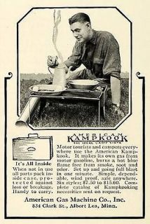 1923 Ad American Gas Machine Kampkook Camping Food Griddle Outdoor