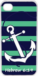 Navy Blue and Teal Green Anchor Bible Verse Hebrew 619 iPhone 4 4S