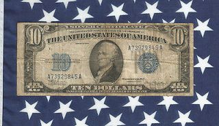 Fr.1701 US COIN CURRENCY 1934 $10 SILVER CERTIFICATE NOTE SN A