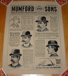 MUMFORD AND SONS concert gig poster LOS ANGELES 2012 Hollywood Bowl