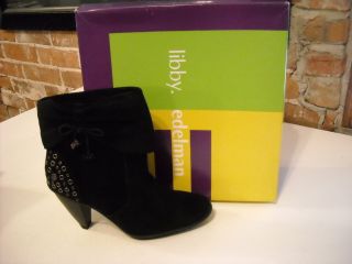 Libby Edelman Paloma Black Suede Cuff Ankle Boots NEW