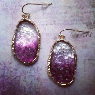 Urban Anthropologie Purple Silver White OMBRE Druzy Crystal Rock Gold
