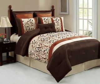 Anastasia 8 piece Luxury Bedding Set, Chocolate/Rust/Beige, Full/Queen