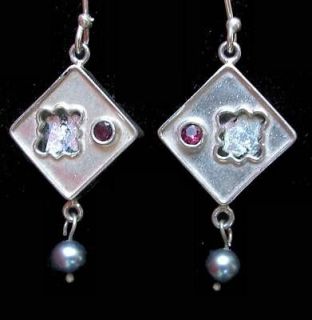 Unique Ancient Roman glass desginer Grey Pearl earrings from Israel