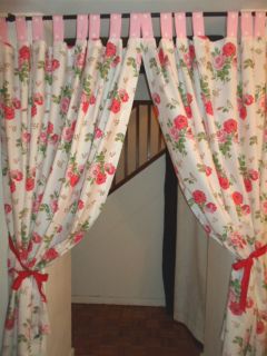 CURTAINS made in CATH KIDSTON ANTIQUE ROSE WHITE OR BLUE TIE or TAB