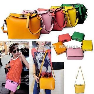 Girl Lady Candy Color PU Leather Tote Shoulder Messenger Cross Body