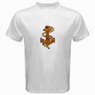 Anchor and Chain Marine Nautical Ship Boat Navy Sailing White T shirt