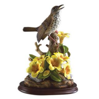 ANDREA BY SADEK Porcelain Wood Thrush w/ Rhododendron Figurine Bird