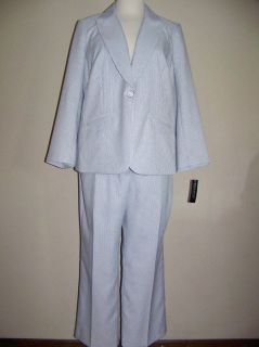 JOHN MEYER COLLECTION Black & White Seersucker Look Pant Suit, 18W