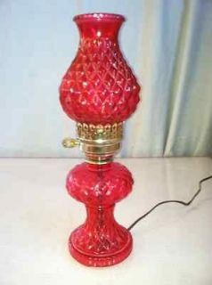 RED CRANBERRY PINK GLASS Hobnail Lamp Fenton Hurricane GWTW Vtg Puffy