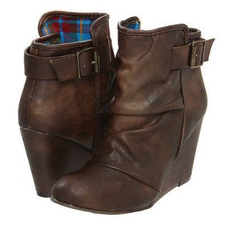 Madden Girl NEW Vermonnt Brown FAUX Leather Buckle Wedge Ankle Boots