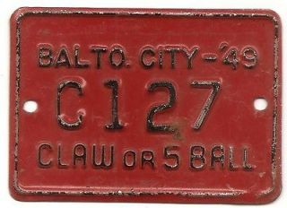 Vintage 1949 VENDING MACHINE LICENSE PLATE Baltimore MD, CLAW or 5