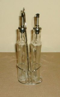 Two Matching 6 Oz. Olive Oil Vinegar Dispensers and Metal Caddy GU