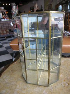 Vintage Brass & Glass Miniature Display Case w/ Mirrored Back