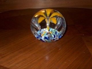 Vintage Glass Paperweight~Signed Gentile Glass W.Va~Yellow Flower~Hand