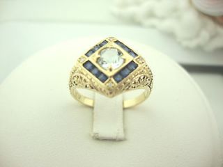 EstateMint14 k yellow gold sapphire & aquamarine ring