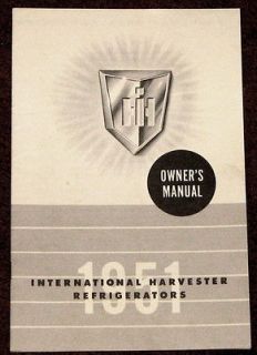 International Harvester Refrigerator Owners Manual 1951