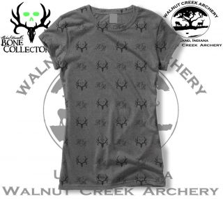 Bone Collector Skulls Antler Logo Charcoal/Black Ladies Fitted Shirt