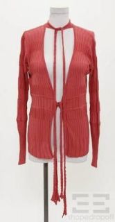 Fendi Salmon Ribbed Tie Trim Cardigan Sweater Size 42