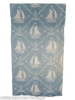 Vintage Sailing Ship Motif Curtain Panel Blue & White Nautical 1940s