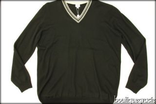 NWT Armani Collezioni Black Virgin Wool V Neck Sweater XXL