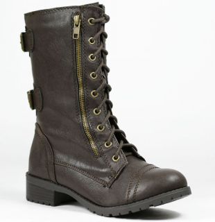 Lace Up Military Combat Mid Calf Boot Soda Dome Black Tan Brown Beige