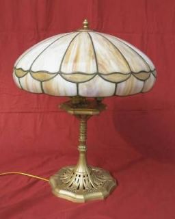 1920s ART NOUVEAU TABLE LAMP W/ STAINED GLASS SHADE SALEM BROS.